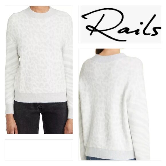Rails Slouchy Sweater Leopard Titanium Spot Wool Cashmere Blend CrewNeck Sz XS - Picture 4 of 12